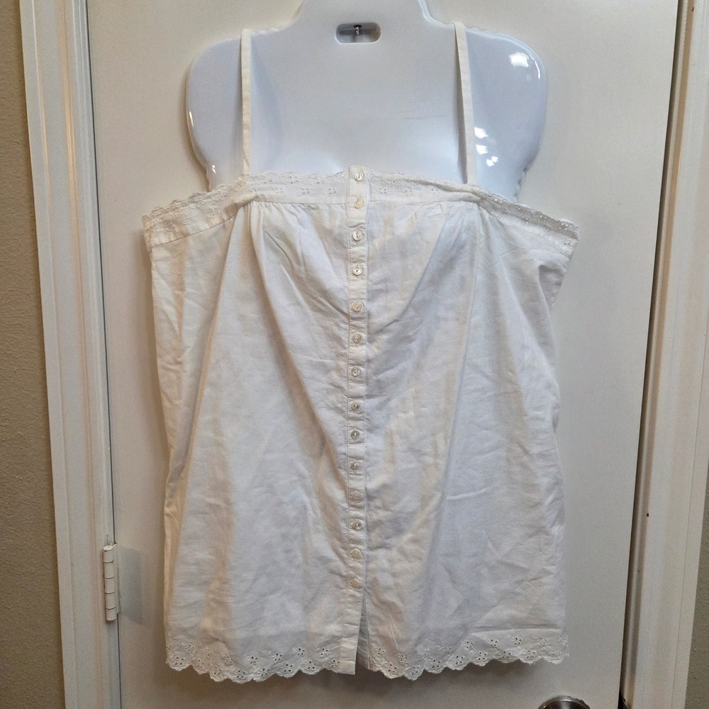 Gap White Eyelet Cotton Button Front Camisole Top Adjustable Straps Size L NEW